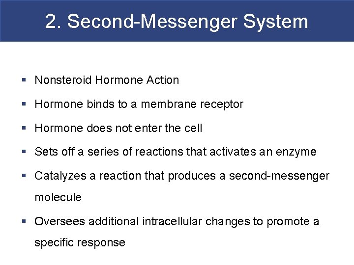 2. Second-Messenger System § Nonsteroid Hormone Action § Hormone binds to a membrane receptor