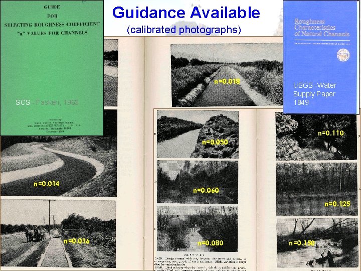 Guidance Available (calibrated photographs) n=0. 018 USGS -Water Supply Paper 1849 SCS - Fasken,