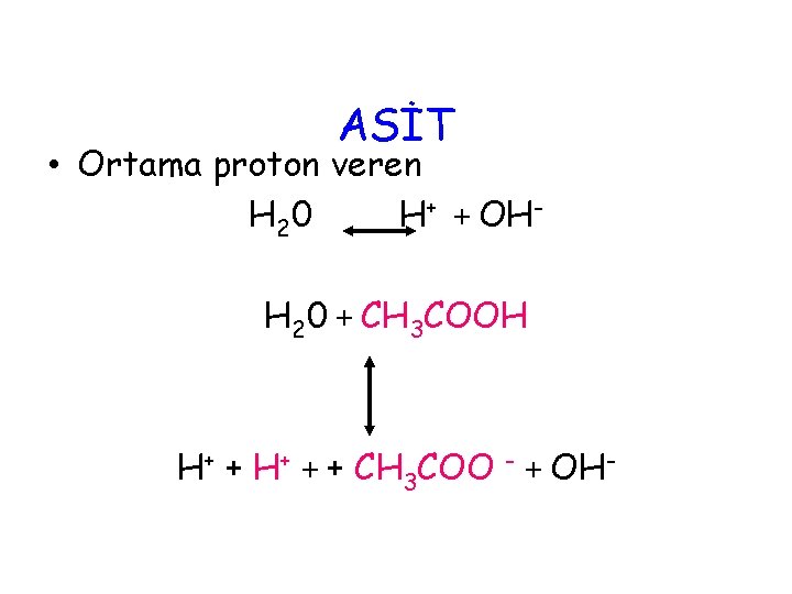 ASİT • Ortama proton veren H 2 0 H+ + OHH 20 + CH