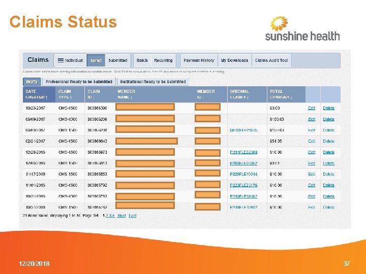 Claims Status 12/20/2018 37 