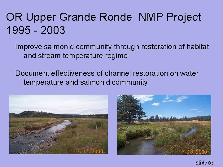 OR Upper Grande Ronde NMP Project 1995 - 2003 Improve salmonid community through restoration