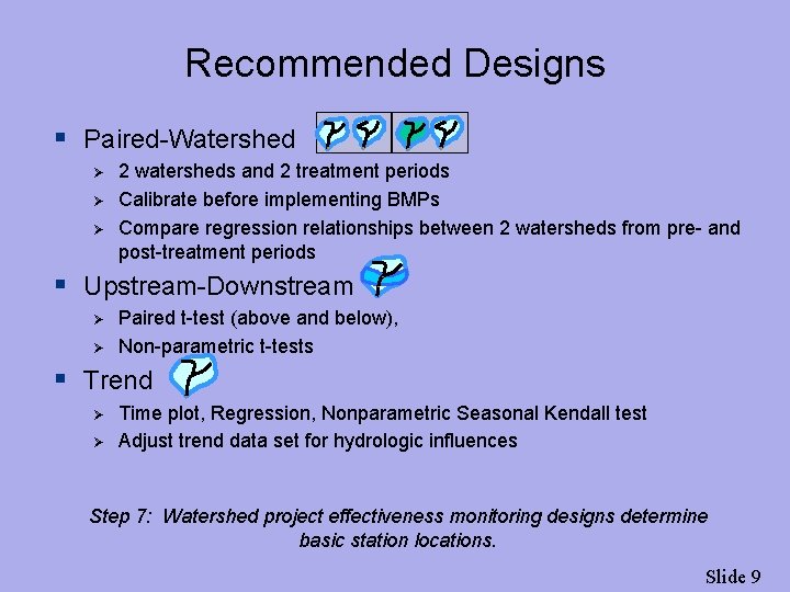 Recommended Designs § Paired-Watershed Ø Ø Ø 2 watersheds and 2 treatment periods Calibrate