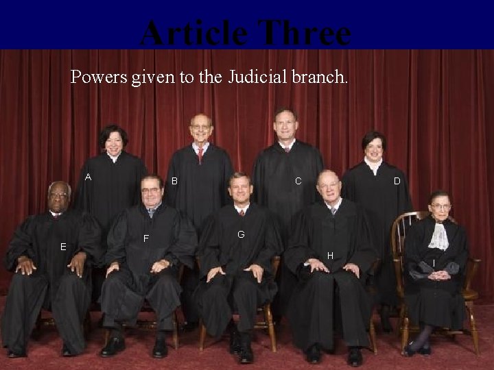 Article Three Powers given to the Judicial branch. A E B F C D