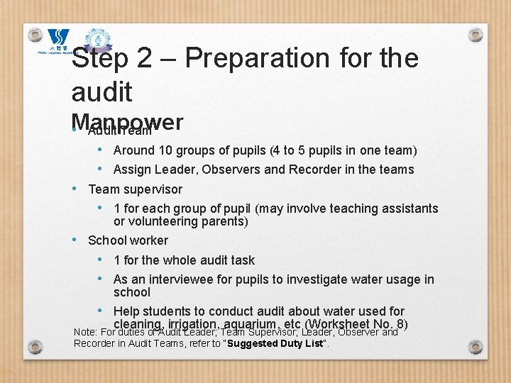 Step 2 – Preparation for the audit Manpower • Audit Team • Around 10