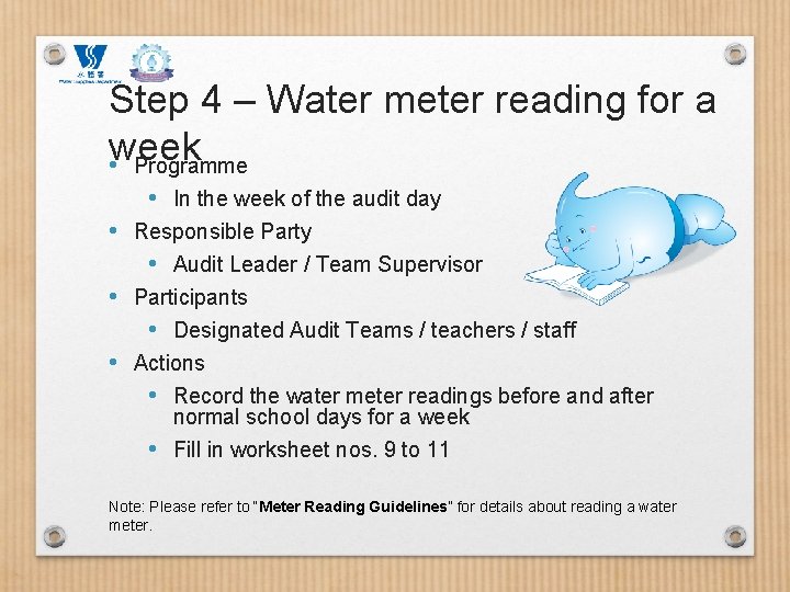Step 4 – Water meter reading for a week • Programme • In the