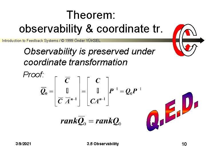 Theorem: observability & coordinate tr. Introduction to Feedback Systems / © 1999 Önder YÜKSEL