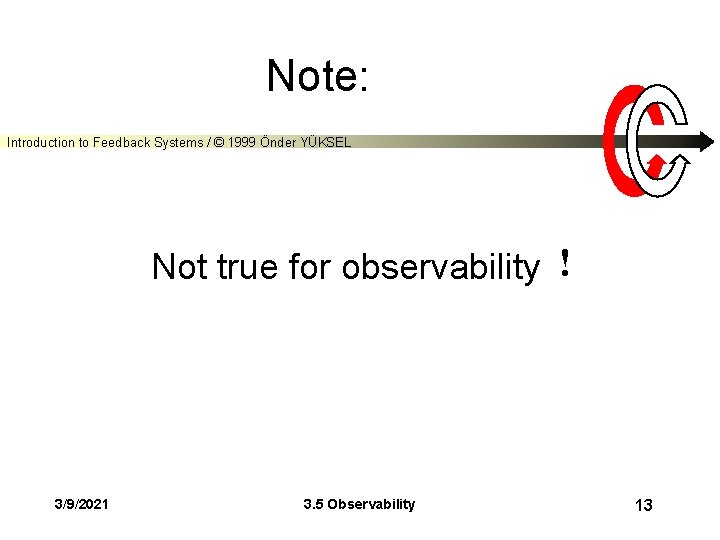 Note: Introduction to Feedback Systems / © 1999 Önder YÜKSEL Not true for observability