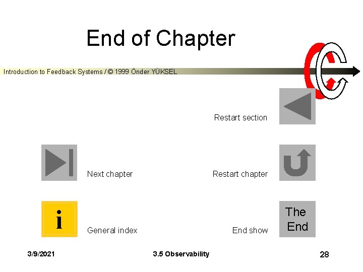 End of Chapter Introduction to Feedback Systems / © 1999 Önder YÜKSEL Restart section