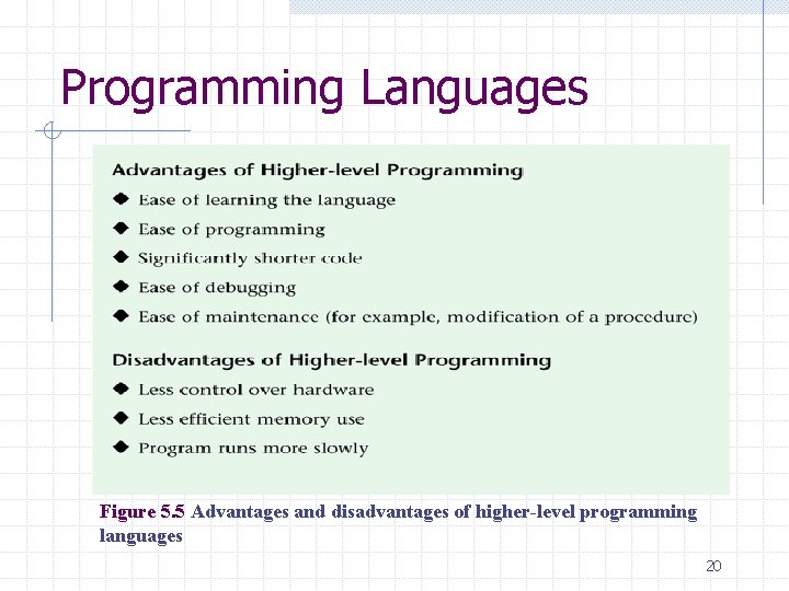 Programming Languages Figure 5. 5 Advantages and disadvantages of higher-level programming languages 20 Programming Languages Figure 5. 5 Advantages and disadvantages of higher-level programming languages 20