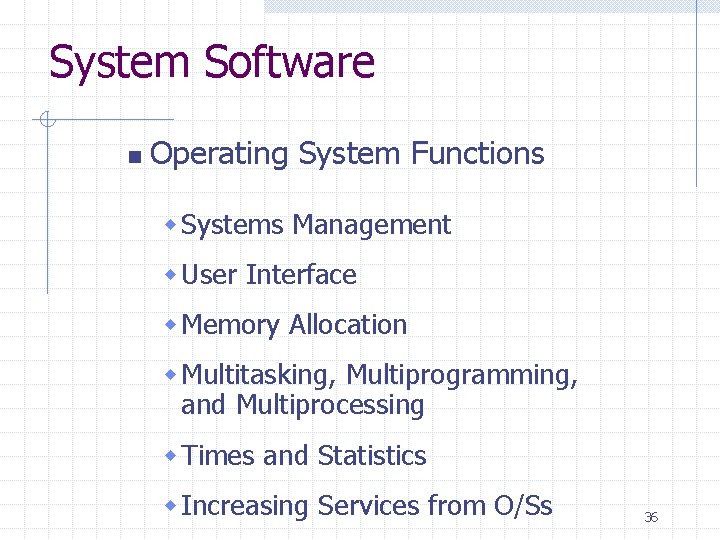 System Software n Operating System Functions w Systems Management w User Interface w Memory System Software n Operating System Functions w Systems Management w User Interface w Memory