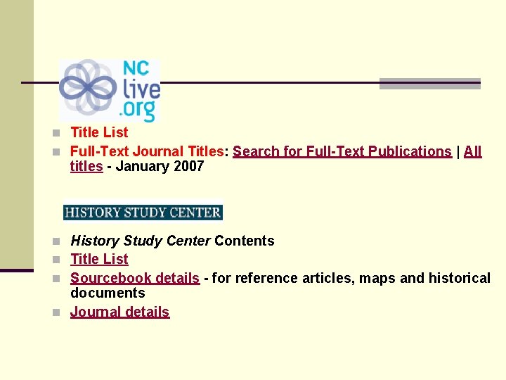 n Title List n Full-Text Journal Titles: Search for Full-Text Publications | All titles