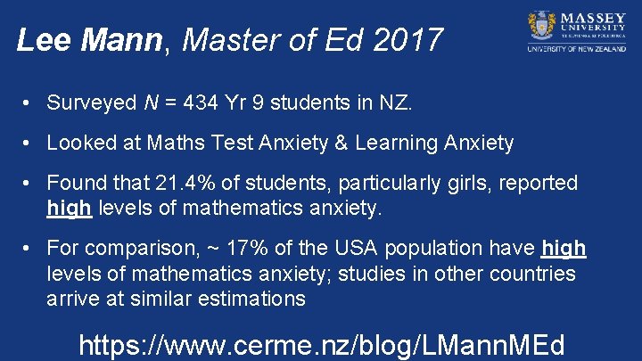 Lee Mann, Master of Ed 2017 • Surveyed N = 434 Yr 9 students