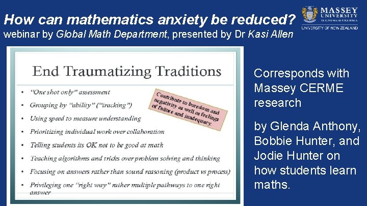 How can mathematics anxiety be reduced? webinar by Global Math Department, presented by Dr