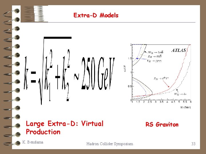 Extra-D Models Large Extra-D: Virtual Production K. Benslama Hadron Collider Symposium RS Graviton 33