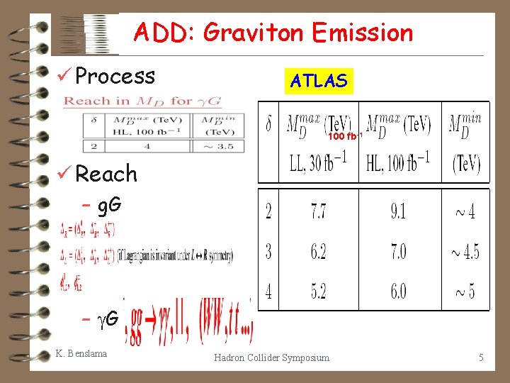 ADD: Graviton Emission ü Process ATLAS 100 fb-1 ü Reach – g. G –