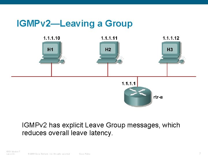 IGMPv 2—Leaving a Group IGMPv 2 has explicit Leave Group messages, which reduces overall