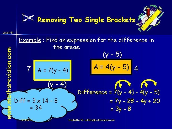 Removing Two Single Brackets www. mathsrevision. com Level 4+ Example : Find an expression