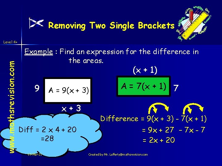 Removing Two Single Brackets www. mathsrevision. com Level 4+ Example : Find an expression Removing Two Single Brackets www. mathsrevision. com Level 4+ Example : Find an expression