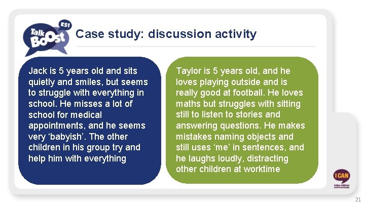 Case study: discussion activity Jack is 5 years old and sits quietly and smiles,