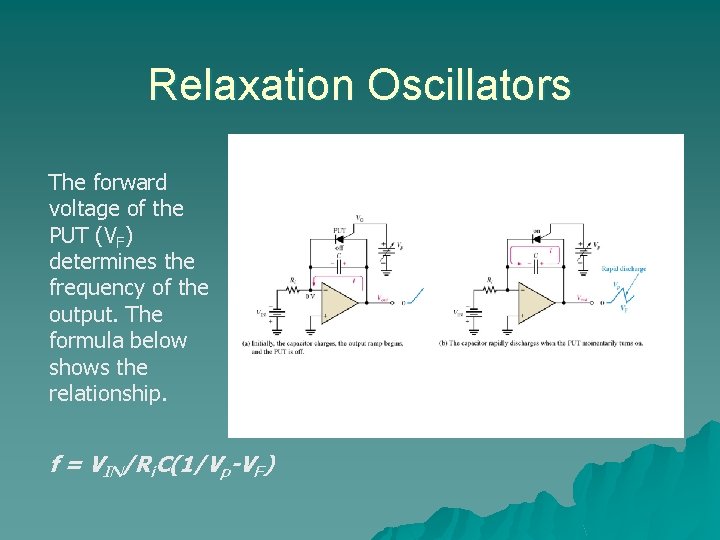 Relaxation Oscillators The forward voltage of the PUT (VF) determines the frequency of the