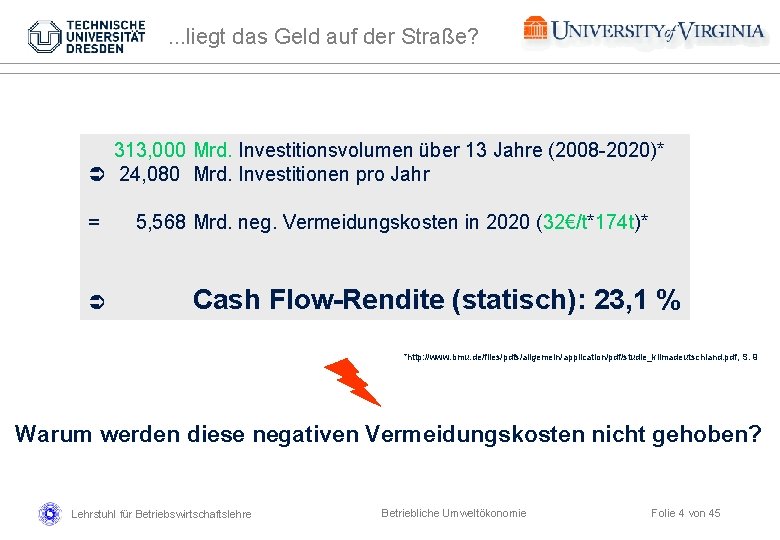 . . . liegt das Geld auf der Straße? 313, 000 Mrd. Investitionsvolumen über