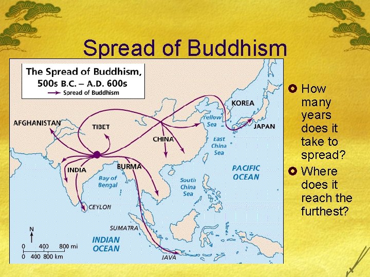 Spread of Buddhism £ How many years does it take to spread? £ Where