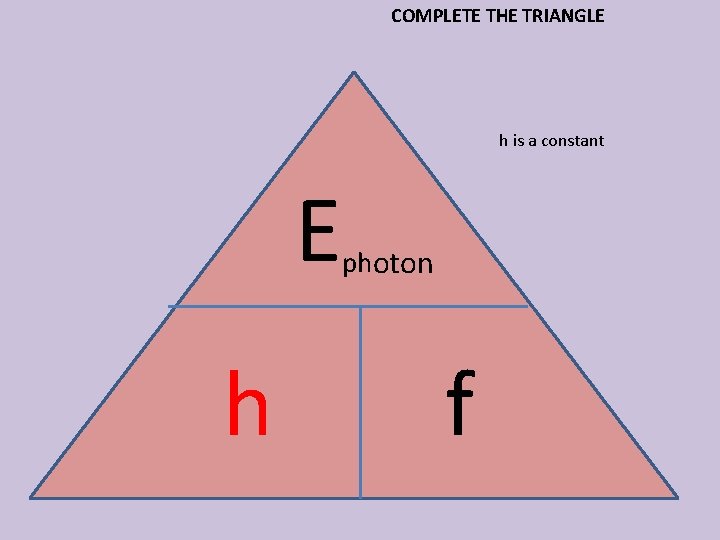 COMPLETE THE TRIANGLE h is a constant E h photon f 