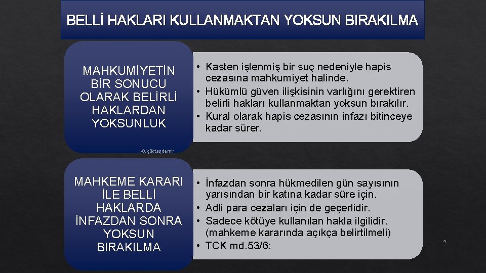 BELLİ HAKLARI KULLANMAKTAN YOKSUN BIRAKILMA MAHKUMİYETİN BİR SONUCU OLARAK BELİRLİ HAKLARDAN YOKSUNLUK • Kasten