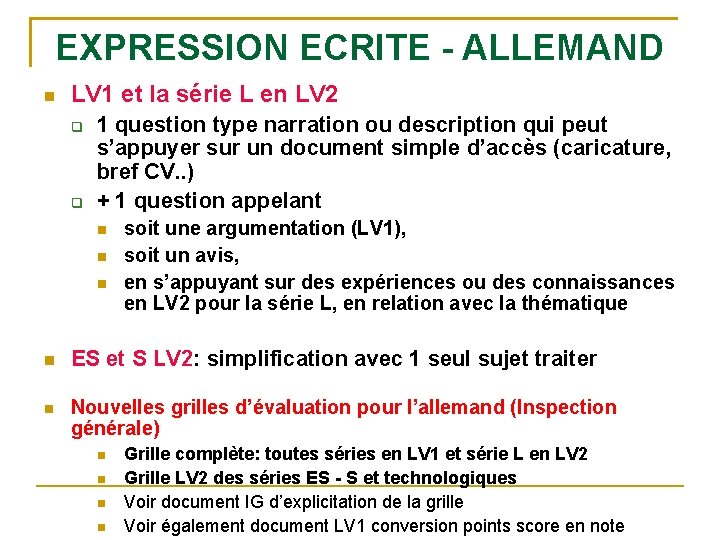 EXPRESSION ECRITE - ALLEMAND LV 1 et la série L en LV 2 1