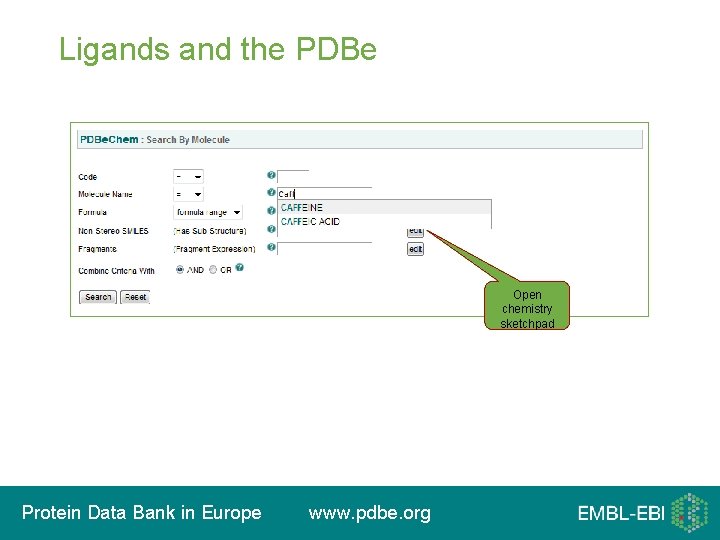 Ligands and the PDBe Open chemistry sketchpad Protein Data Bank in Europe www. pdbe.