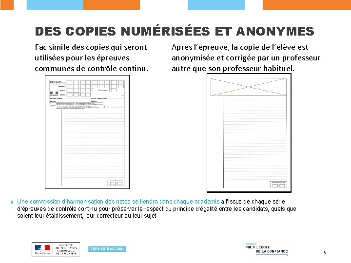 DES COPIES NUMÉRISÉES ET ANONYMES Fac similé des copies qui seront utilisées pour les