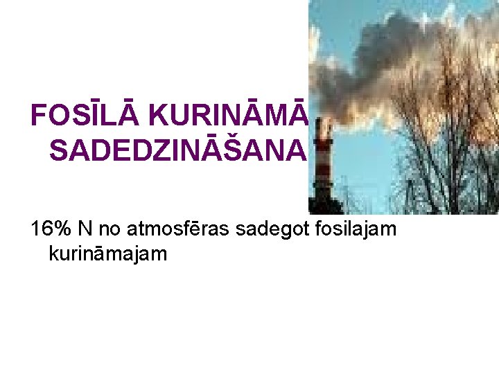 FOSĪLĀ KURINĀMĀ SADEDZINĀŠANA 16% N no atmosfēras sadegot fosilajam kurināmajam 