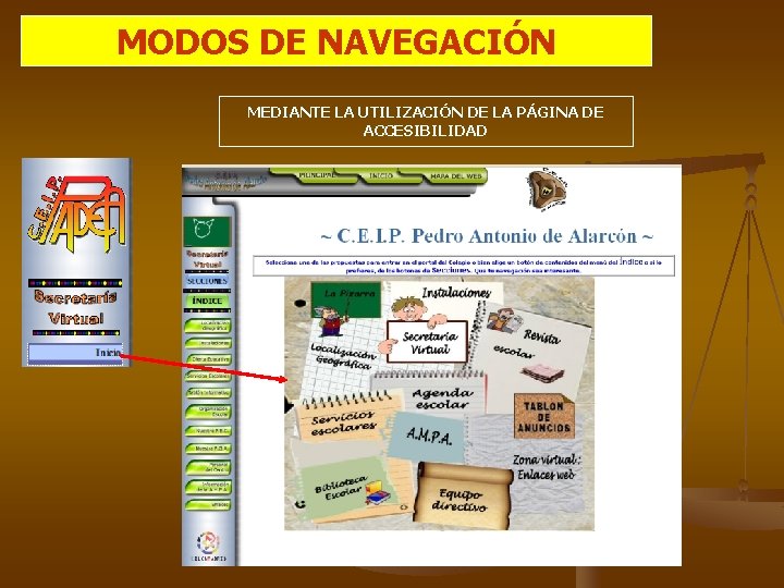 MODOS DE NAVEGACIÓN MEDIANTE LA UTILIZACIÓN DE LA PÁGINA DE ACCESIBILIDAD 