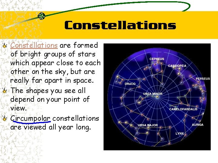 Constellations are formed of bright groups of stars which appear close to each other