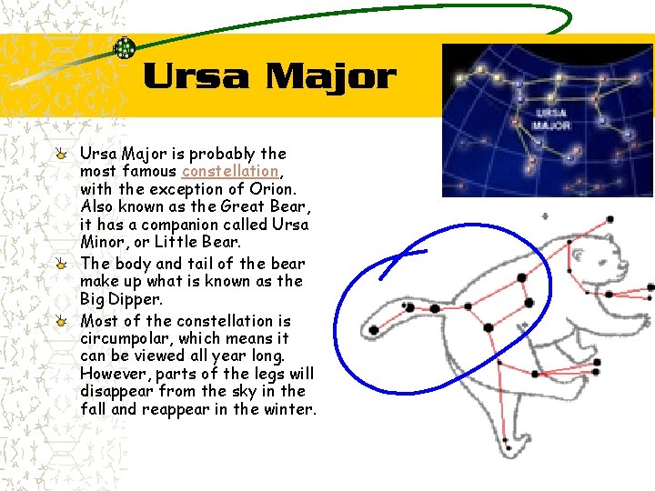 Ursa Major is probably the most famous constellation, with the exception of Orion. Also