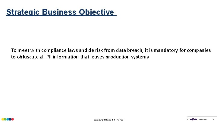 Strategic Business Objective To meet with compliance laws and de risk from data breach,