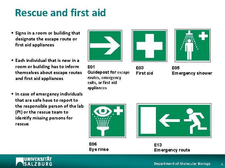 Rescue and first aid • Signs in a room or building that designate the