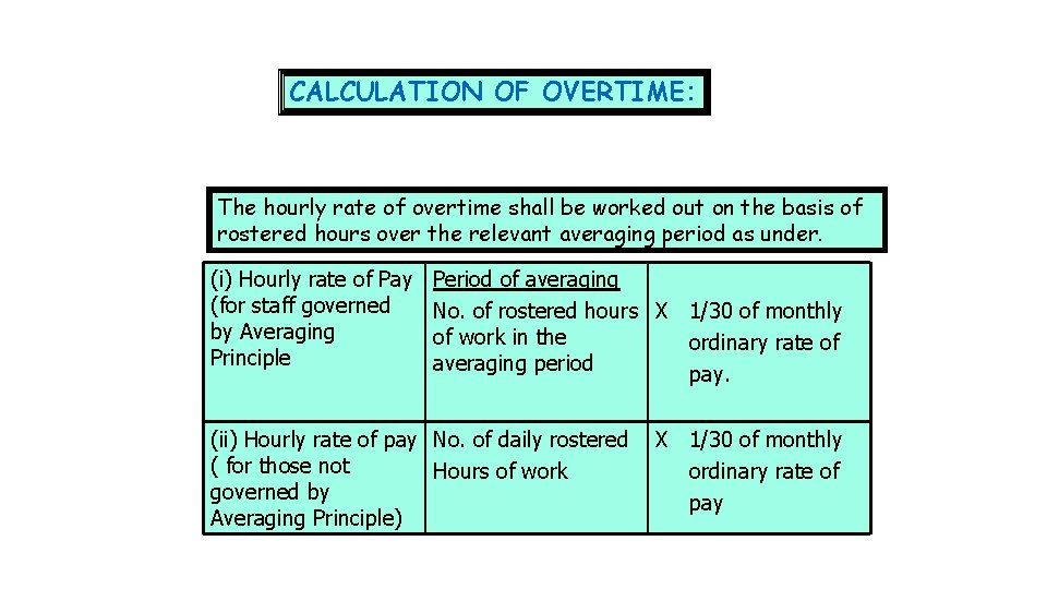 CALCULATION OF OVERTIME: The hourly rate of overtime shall be worked out on the