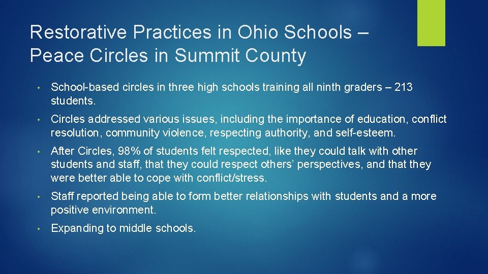 Restorative Practices in Ohio Schools – Peace Circles in Summit County • School-based circles