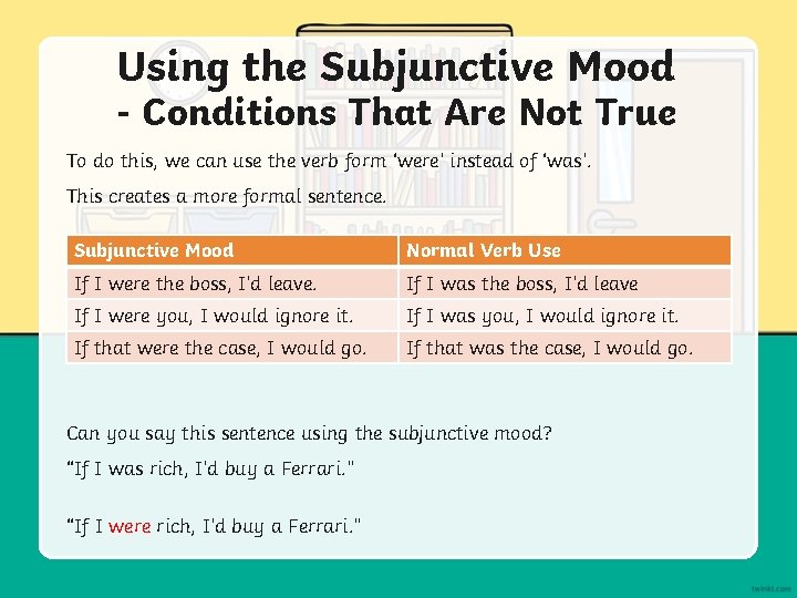 Using the Subjunctive Mood - Conditions That Are Not True To do this, we