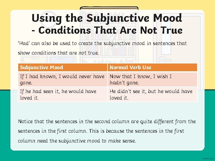 Using the Subjunctive Mood - Conditions That Are Not True ‘Had’ can also be