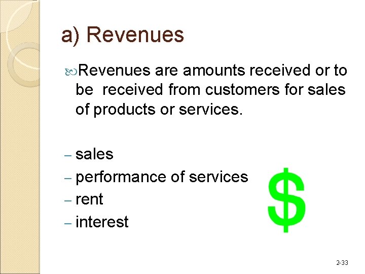 a) Revenues are amounts received or to be received from customers for sales of