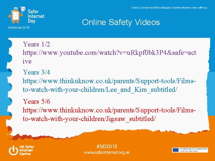 Online Safety Videos Years 1/2 https: //www. youtube. com/watch? v=u. Rkpf 0 bk 3