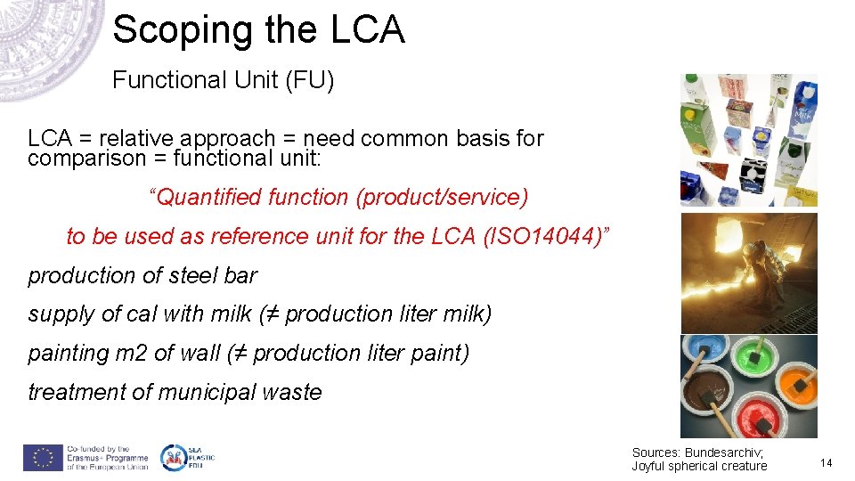 Scoping the LCA Functional Unit (FU) LCA = relative approach = need common basis Scoping the LCA Functional Unit (FU) LCA = relative approach = need common basis