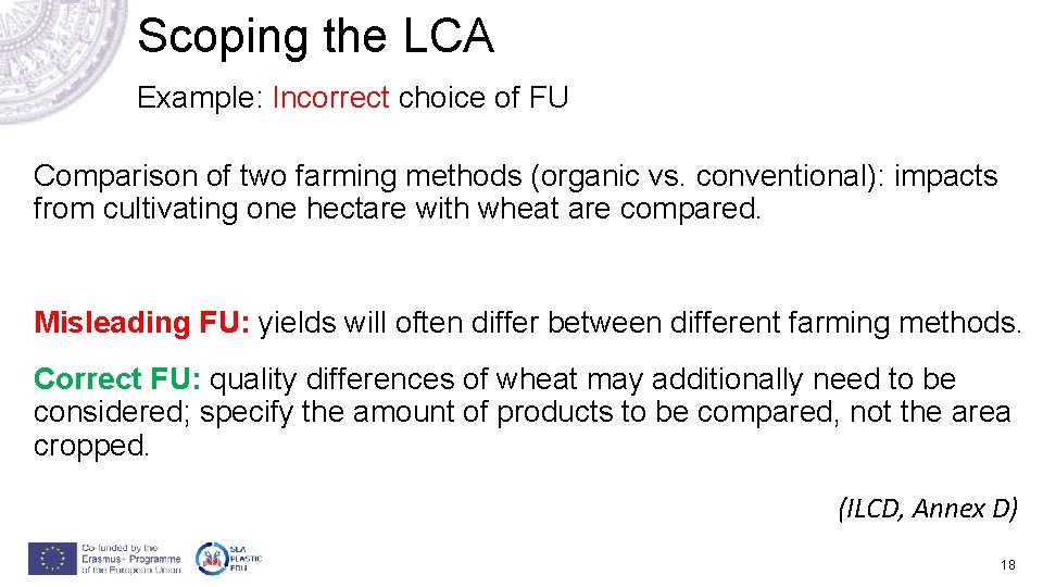 Scoping the LCA Example: Incorrect choice of FU Comparison of two farming methods (organic Scoping the LCA Example: Incorrect choice of FU Comparison of two farming methods (organic