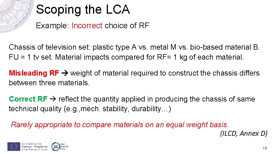 Scoping the LCA Example: Incorrect choice of RF Chassis of television set: plastic type Scoping the LCA Example: Incorrect choice of RF Chassis of television set: plastic type