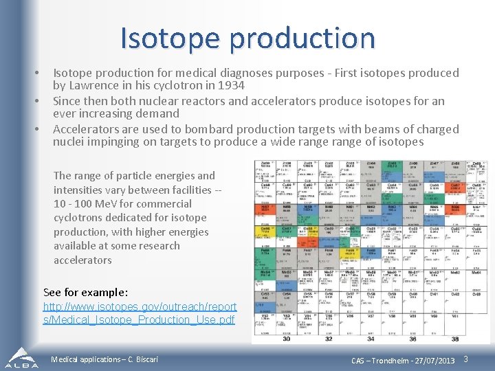 Isotope production • • • Isotope production for medical diagnoses purposes - First isotopes