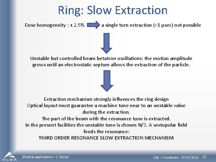 Ring: Slow Extraction Dose homogeneity : ± 2. 5% a single turn extraction (<1