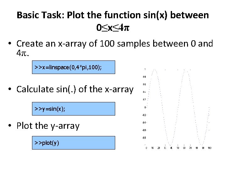 Basic Task: Plot the function sin(x) between 0≤x≤ 4π • Create an x-array of