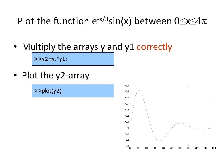 Plot the function e-x/3 sin(x) between 0≤x≤ 4π • Multiply the arrays y and